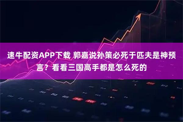 速牛配资APP下载 郭嘉说孙策必死于匹夫是神预言？看看三国高手都是怎么死的