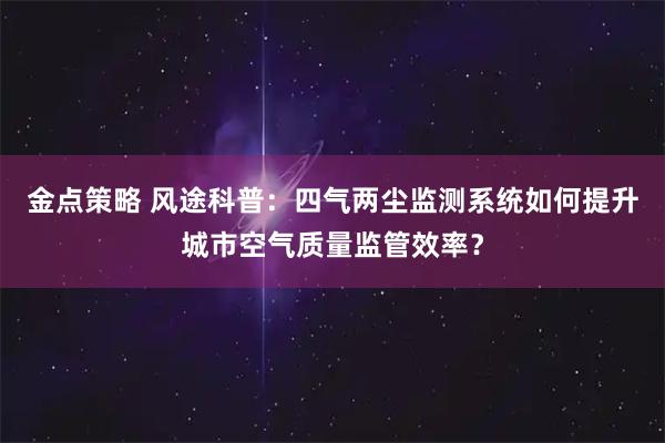 金点策略 风途科普：四气两尘监测系统如何提升城市空气质量监管效率？